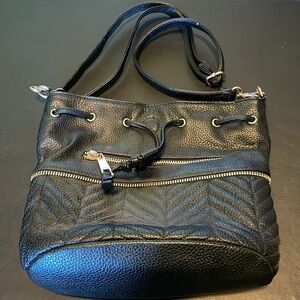 UNDER ONE SKY Black Leather Shoulder Hobo Bag Purse